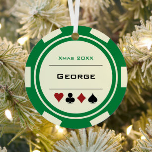 Green and Cream Las Vegas Poker Chip Metalen Ornament