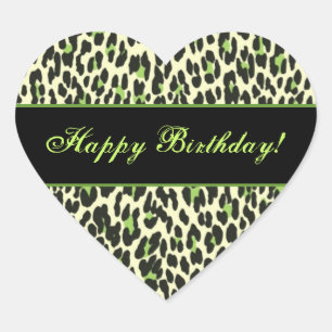 Green and Cream Leopard Happy Birthday Hart Sticker