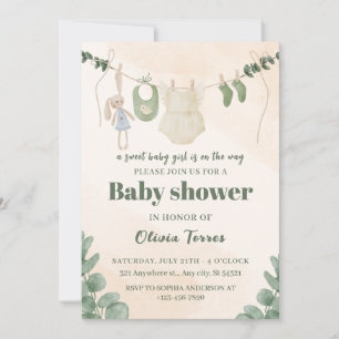 Green and Cream Waterverf Baby shower Uitnodiging
