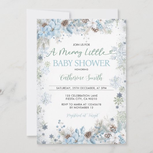 Green and Dusty Blue A Merry Little Baby Shower  Kaart (Voorkant)