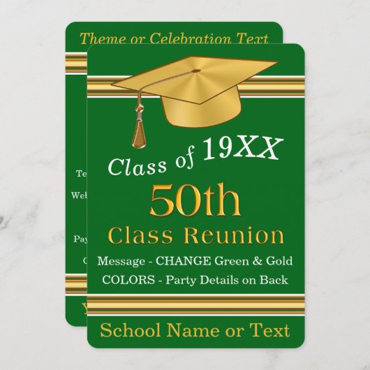 Green and Gold 50 Year Class Reunion Invitations (Devant / Derrière)