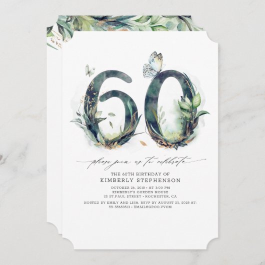 Green and Gold 60e anniversaire Invitation (Devant / Derrière)