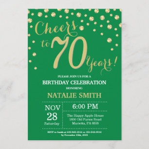 Green and Gold 70th Birthday Diamond Kaart