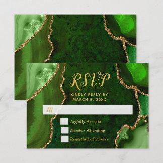Green and Gold Agate Marble RSVP Kaartje
