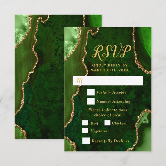Green and Gold Agate Meal Choice RSVP (Devant / Derrière)