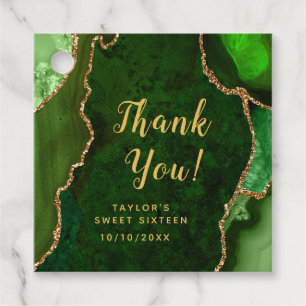 Green and Gold Agate Sweet Sixteen Hartelijk dank Bedankjes Labels