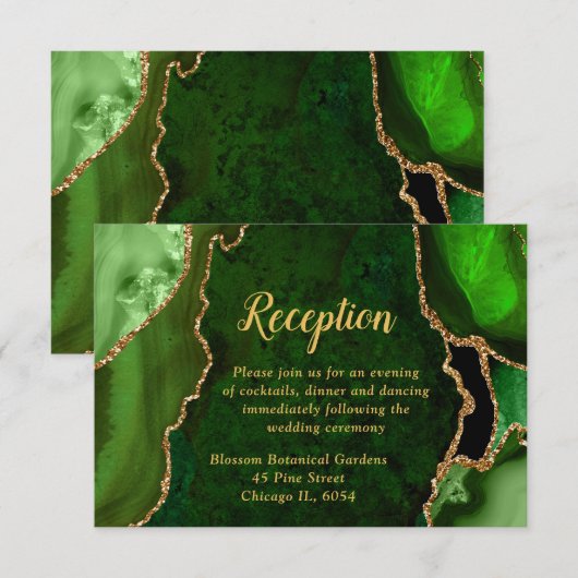 Green and Gold Agate Wedding Reception Informatiekaartje (Voorkant / Achterkant)
