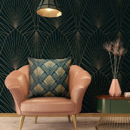 Green and Gold Art Deco Fan Kussen