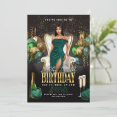 Green and Gold Balloons Royal Birthday Invitation (Debout devant)