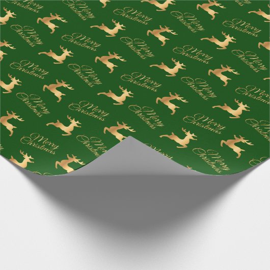 Green and Gold Christmas Reindeers Cadeaupapier (Hoek)