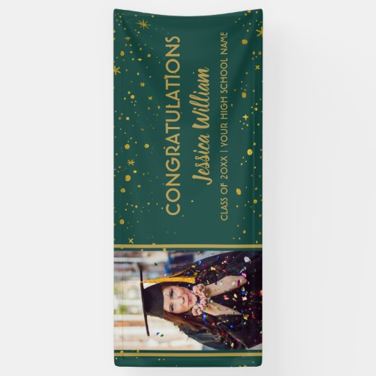 Green and Gold Confetti Afstuderen Foto-Afstuderen Spandoek (Verticaal)