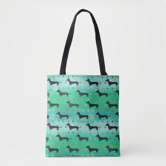 Green and Gold Dachshund Pattern Draagtas (Voorkant)