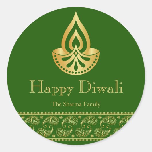 Green and Gold Diwali Party Favor Ronde Sticker (Voorkant)
