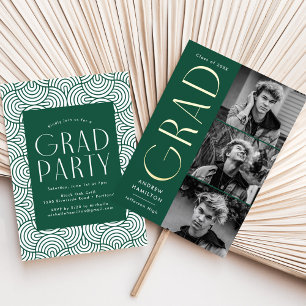 Green and Gold Foil 3 Foto Graduparty Folie Uitnodiging