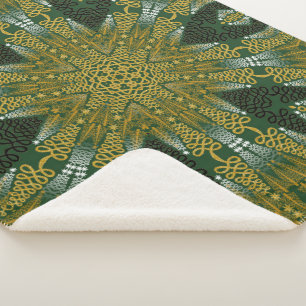 Green and Gold Geo Energy Mandala Sherpa Blanket Sherpa Deken