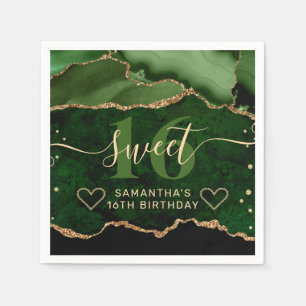 Green and Gold Glitter Agate Marble Sweet 16 Servet