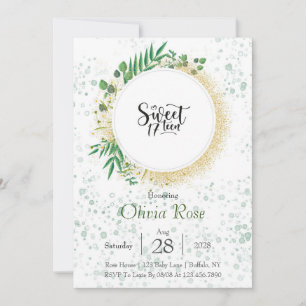 Green and Gold Glitter Sweet 17th Birthday Party Kaart