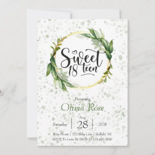 Green and Gold Glitter Sweet 18th Birthday Party Kaart