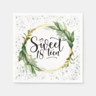 Green and Gold Glitter Sweet 18th Birthday Party Servet