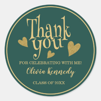 Green And Gold Graduation Party Thank You  Ronde Sticker