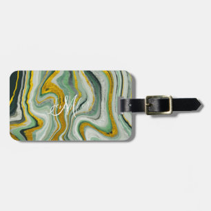 Green and Gold Kintsugi Agate Marble Abstract Bagagelabel