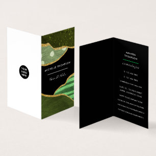 Green and Gold Linen Fabric Visitekaartjes