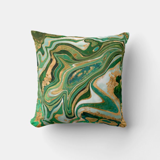 Green and gold liquid marble abstract kussen (Voorkant)