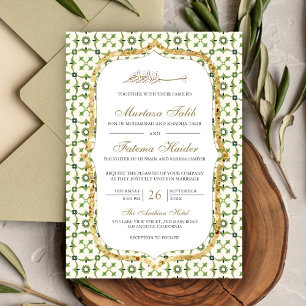 Green and Gold Moroccan Tegel Islamic Wedding Kaart
