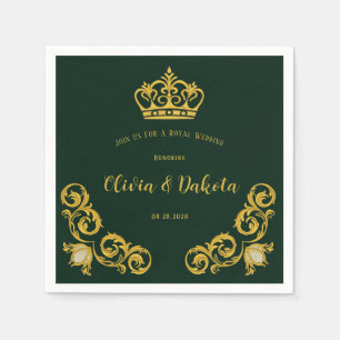 Green and Gold Royal Crown Wedding Napkins Servet