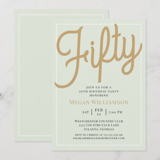 Green and Gold Script 50e anniversaire Invitation (Devant / Derrière)