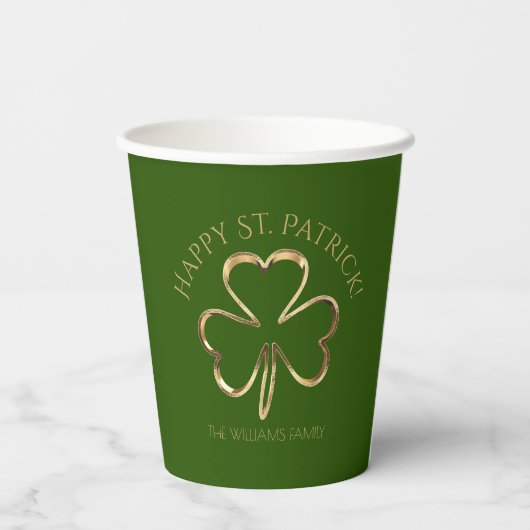 Green and Gold Shamrock Clover St. Patrick's Day Papieren Bekers (Achterkant)