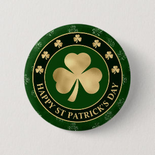 Green and Gold Shamrock Clover St Patrick's Day Ronde Button 5,7 Cm