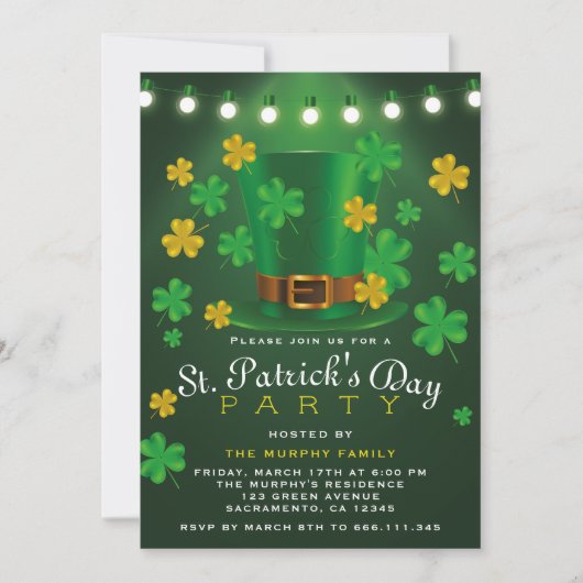 Green and Gold Shamrock St.Patrick's Day Party Kaart (Voorkant)