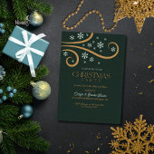 Green and Gold Snowflake Christmas Invitation