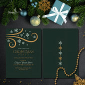 Green and Gold Snowflake Christmas Invitation