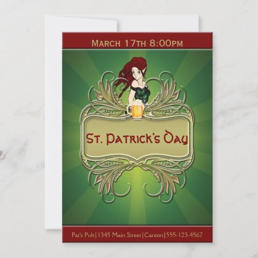 Green and Gold St. Patrick Party Invitation (Devant)