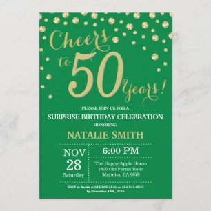 Green and Gold Surprise 50th Birthday Diamond Kaart