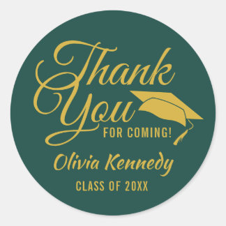 Green And Gold Thank You Graduation Party Favor Ronde Sticker