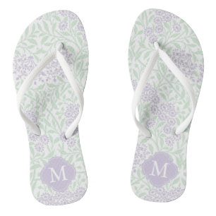 Green and Lavender Floral Damask Monogrammed Teenslippers