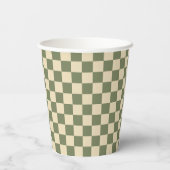 Green and Light Beige Checkerboard Papieren Bekers (Achterkant)