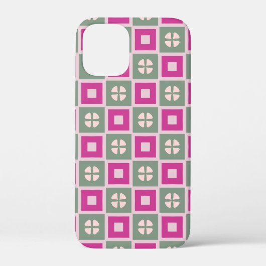 Green and Magenta Boxed Floral Bloom iPhone Case (Achterkant)