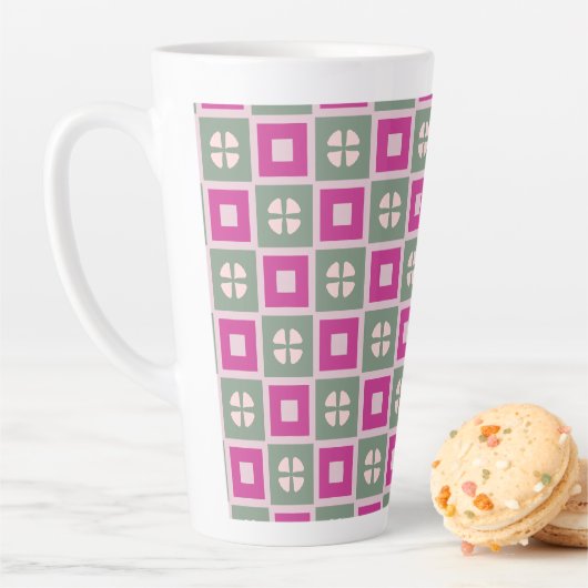 Green and Magenta Boxed Floral Bloom Latte Mug (En situation)