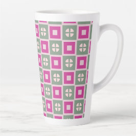 Green and Magenta Boxed Floral Bloom Latte Mug Mok