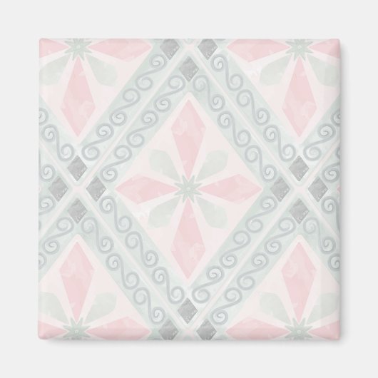 Green and pink pastel diamond pattern magneet (Voorkant)