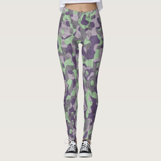 green and purple camo abstract leggings (Voorkant)