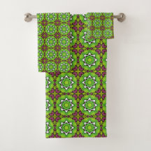 Green and purple geometric mandala pattern