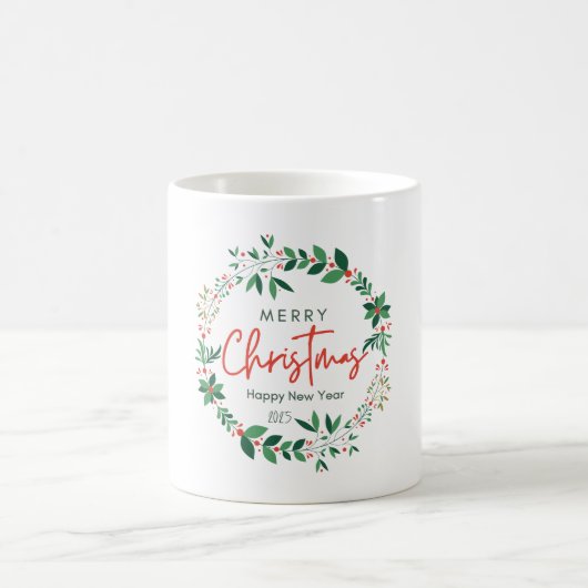 Green and Red Floral Illustration Christmas Mug (Centre)