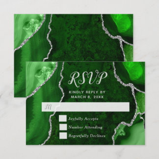 Green and Silver Agate Marble RSVP Kaartje