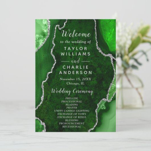 Green and Silver Agate Wedding Program Programma (Staand voorkant)