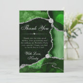 Green and Silver Faux Glitter Agate Birthday Bedankkaart (Staand voorkant)